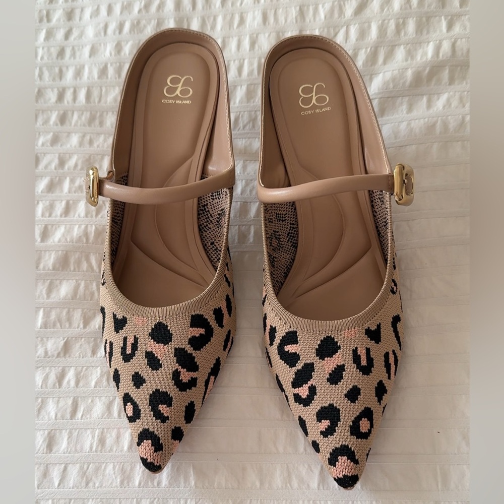 CosyIsland Leopard Print Mules sz 11 New
